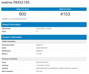 Realme C11 (RMX2185) results from Geekbench 4.4
