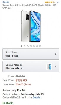 Amazon Summer Sale: Redmi Note 9 Pro (£60 off)