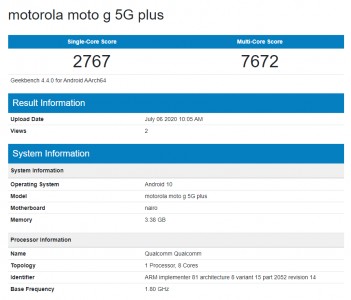 Moto G 5G Plus at Geekbench
