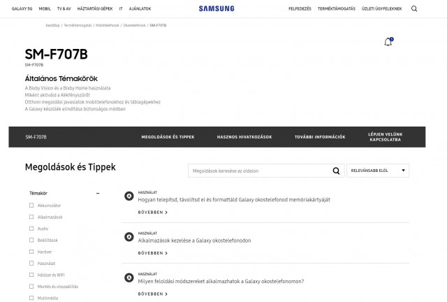Samsung SM-F707B device support page