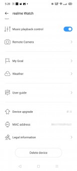 Realme Watch settings in Realme Link app