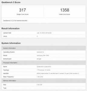 Samsung SM-T505 tablet at Geekbench with (possibly) a Snapdragon 662 chipset