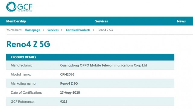 Oppo Reno4 Z 5G certification