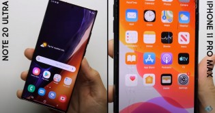 Screenshots from the video, showcasing how both phones performed in the drop tests