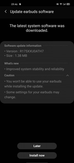 Screenshots of the incoming update for the Samsung Galaxy Buds+