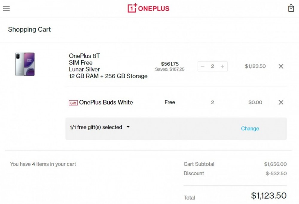 Deal: buy two OnePlus 8T units, pay only $1,123.50 and get two free pairs of OnePlus Buds