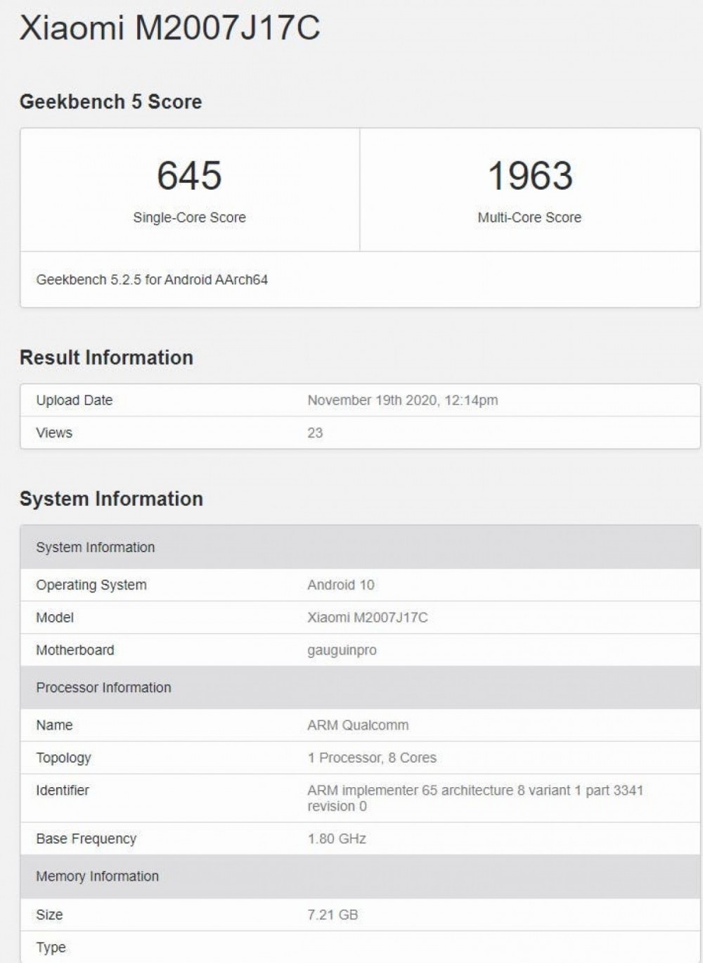 Top-tier Redmi Note 9 variant passes through GeekBench