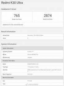GeekBench 5: Xiaomi Redmi K30 Ultra (Dimensity 1000+)