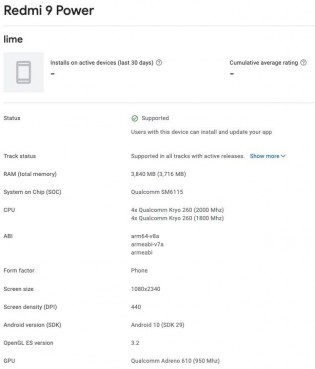 Xiaomi Redmi 9 Power at Google Play Console