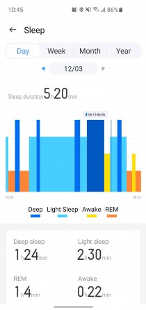 Sample Sleep Tracking session