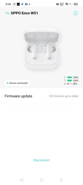 HeyMelody app showing the battery level of the buds and charging case on a Realme smartphone