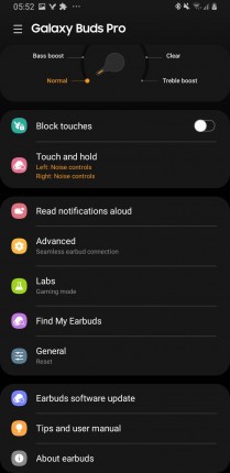 Galaxy Buds Pro features within Galaxy Wearable app