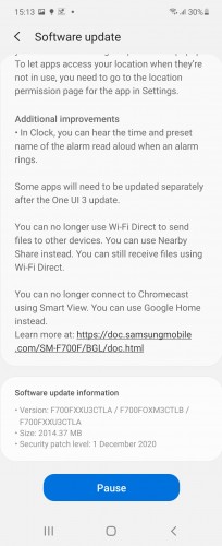 Galaxy Z Flip One UI 3 update changelog