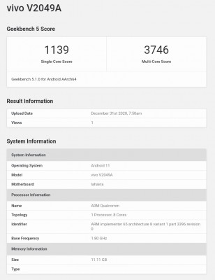 iQOO 7 putting its Snapdragon 888 chipset to the Geekbench test
