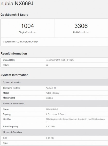 nubia smartphone with Snapdragon 888 appears on Geekbench